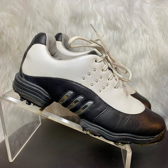 adidas Shoes - Adidas Tour Metal White Black Leather Fit Foam Spike Z Women Golf Shoe Size 7